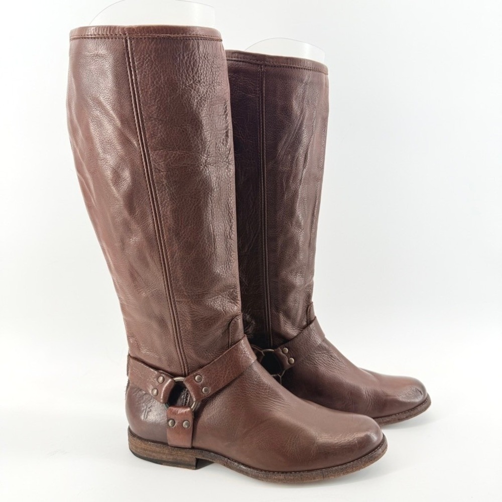Frye Phillip Harness Tall Dark Brown Leather Boots 10B Deadstock 76850 Zip